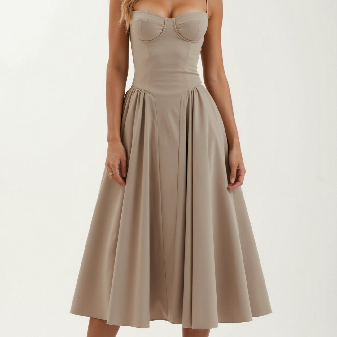 Odete - Sukienka midi z usztywnianym gorsetem