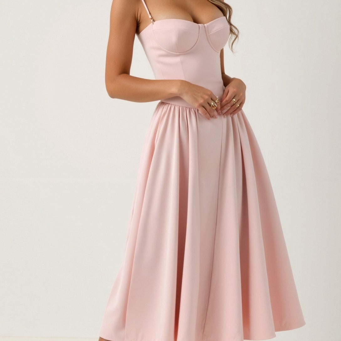 Odete - Sukienka midi z usztywnianym gorsetem