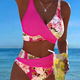 Lorraine - Bikini avec imprimé floral contrastant et fente