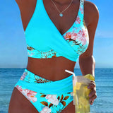 Lorraine - Bikini avec imprimé floral contrastant et fente