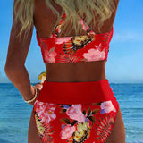 Lorraine - Bikini avec imprimé floral contrastant et fente