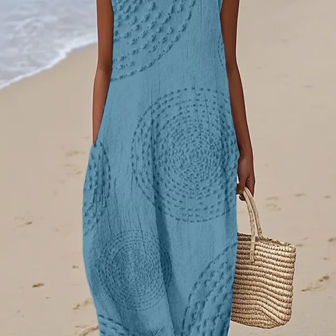 Ana - Maxi Sukienka Bez Rękawów z Teksturowanym Wzorem