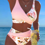 Lorraine - Bikini avec imprimé floral contrastant et fente