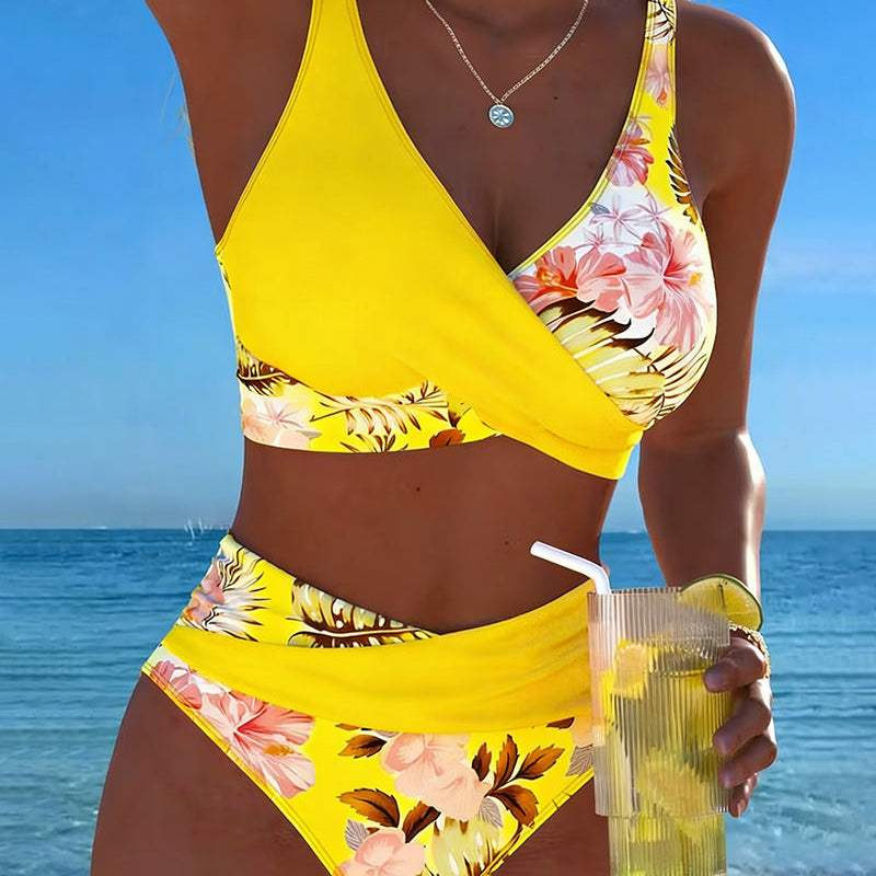 Lorraine - Bikini avec imprimé floral contrastant et fente