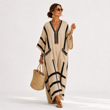Valérie - Kaftan Beige avec Rayures Noires