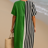 Noémie - Robe Verte Vibrante avec Rayures Noires