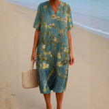 Marine - Robe Florale en Vert d'Eau