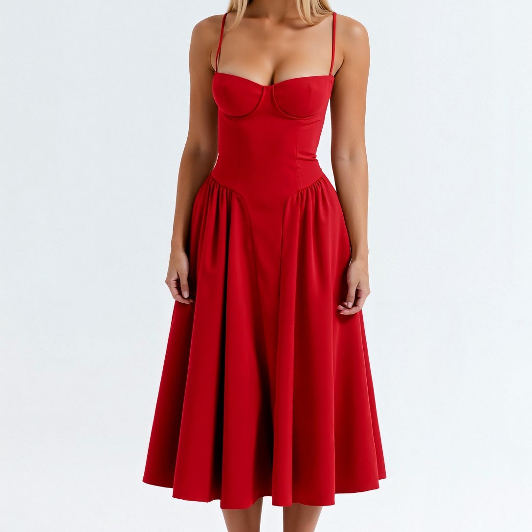 Odete - Sukienka midi z usztywnianym gorsetem