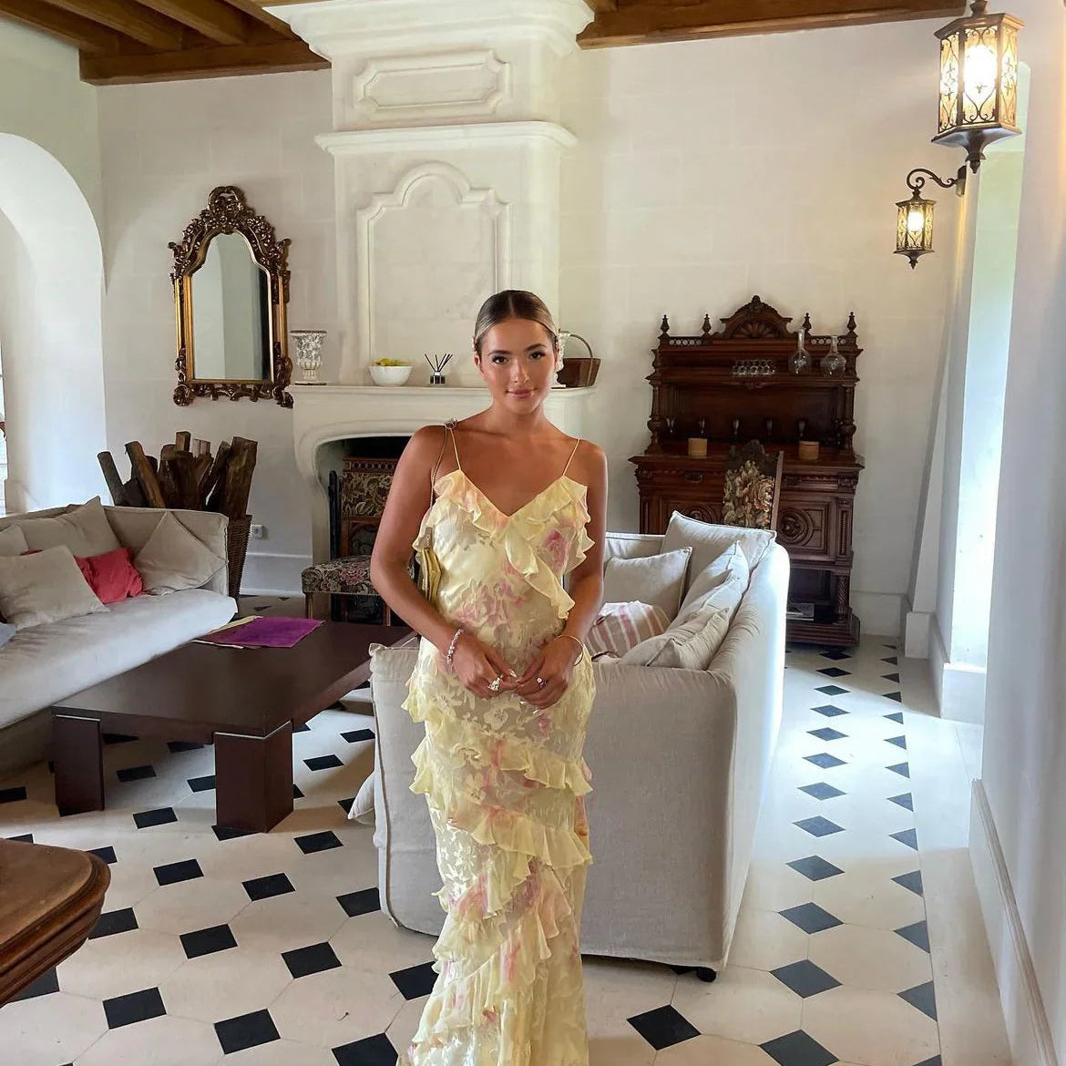 Julieta - Długa Sukienka z Falbanami