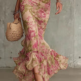 Lara - Robe longue ajustée avec motif floral