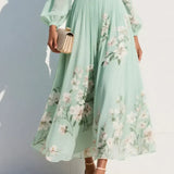 Helga - Robe maxi plissée en chiffon avec motif floral