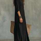 Céline - Robe Maxi Noire Ample avec Boutons