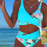 Lorraine - Bikini avec imprimé floral contrastant et fente