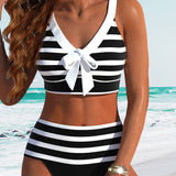 Victoire - Bikini rayé taille haute