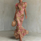 Lara - Robe longue ajustée avec motif floral