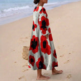 Elva - Robe Maxi Fleurie en Rouge