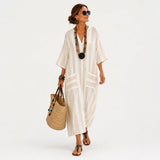 Géraldine - Kaftan Blanc Rayé
