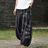 Anaïs – Pantalon large noir à motif de bambou