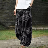 Clémence – Pantalon large noir imprimé