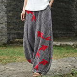 Blanche – Pantalon large à motif de vagues et de carpes