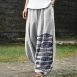 Angèle – Pantalon large gris clair à motif de poissons