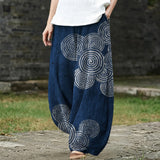 Alice – Pantalon large à motif de cercles bleu foncé
