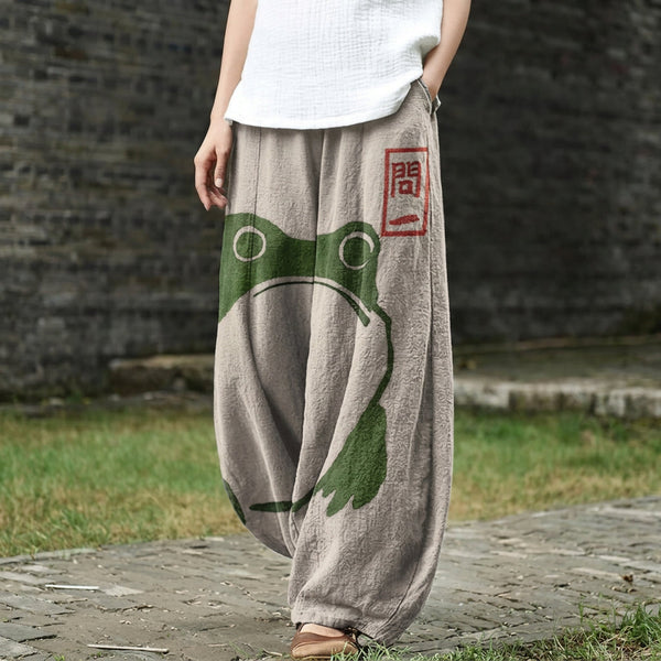 Agathe – Pantalon large à motif de grenouilles