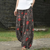 Mathilde – Pantalon large à motifs floraux rouges