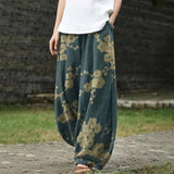 Élodie – Pantalon large bleu marine imprimé