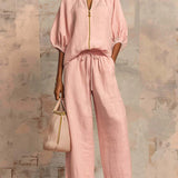 Aline - Ensemble de deux pièces : Chemise de style décontracté et pantalon à jambe large