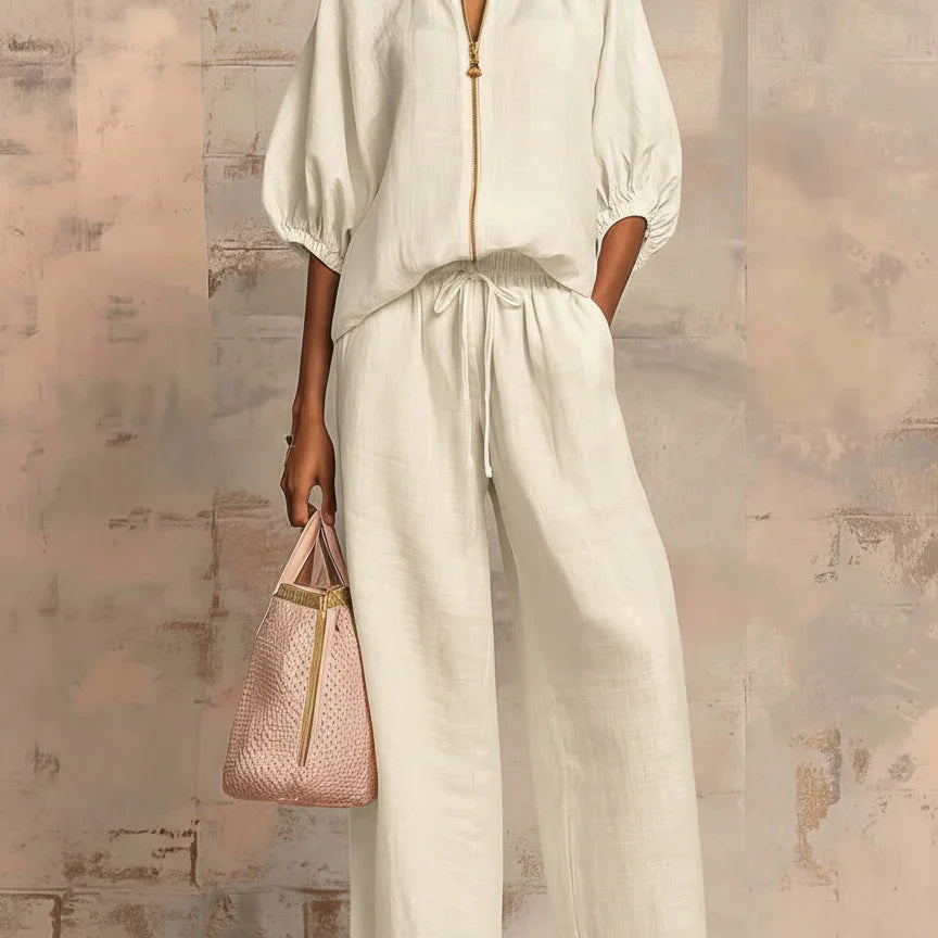 Aline - Ensemble de deux pièces : Chemise de style décontracté et pantalon à jambe large