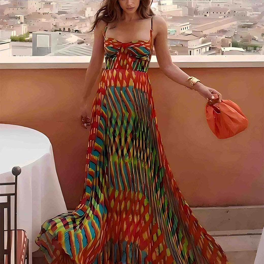 Aria - Sukienka Maxi w Abstrakcyjny Wzór